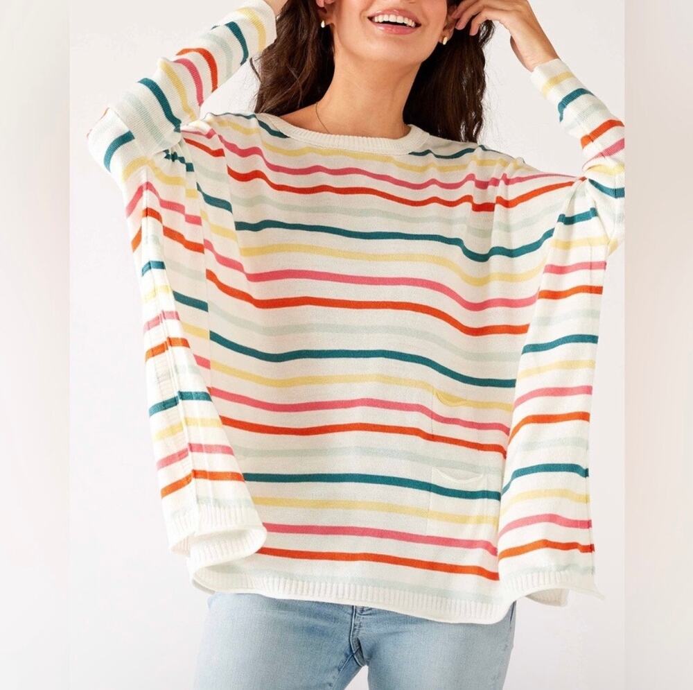 Mersea Catalina Oversized Sweater Rainbow Stripe Lightweight Side Slits One Size